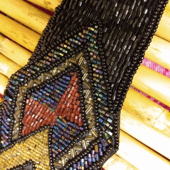 EUC VINTAGE MAJID Unique Glass Beaded Multicolored Diamond Patterned Belt 32-34 - Picture 9 of 13